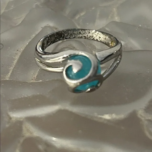 Silver Wave Ring with Interchangeable Coloured Ball - Picture 2 of 4